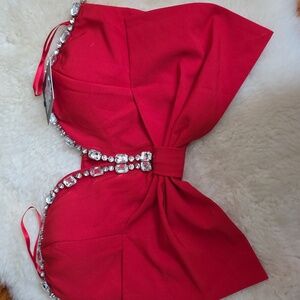 Blithe LA Red Strapless Top with Rhinestone Detail